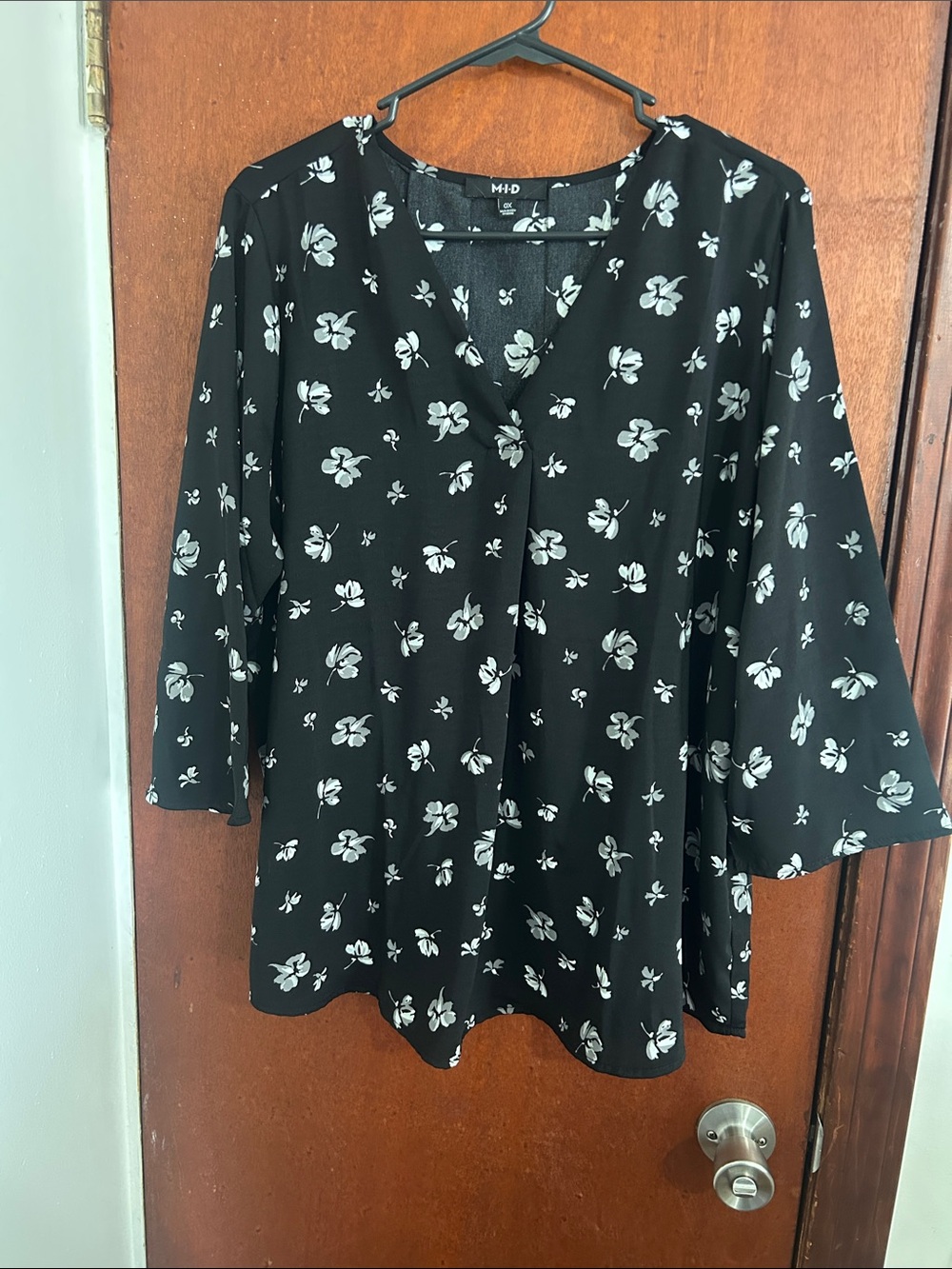 Black Floral Tunic Top with White Blossom Print